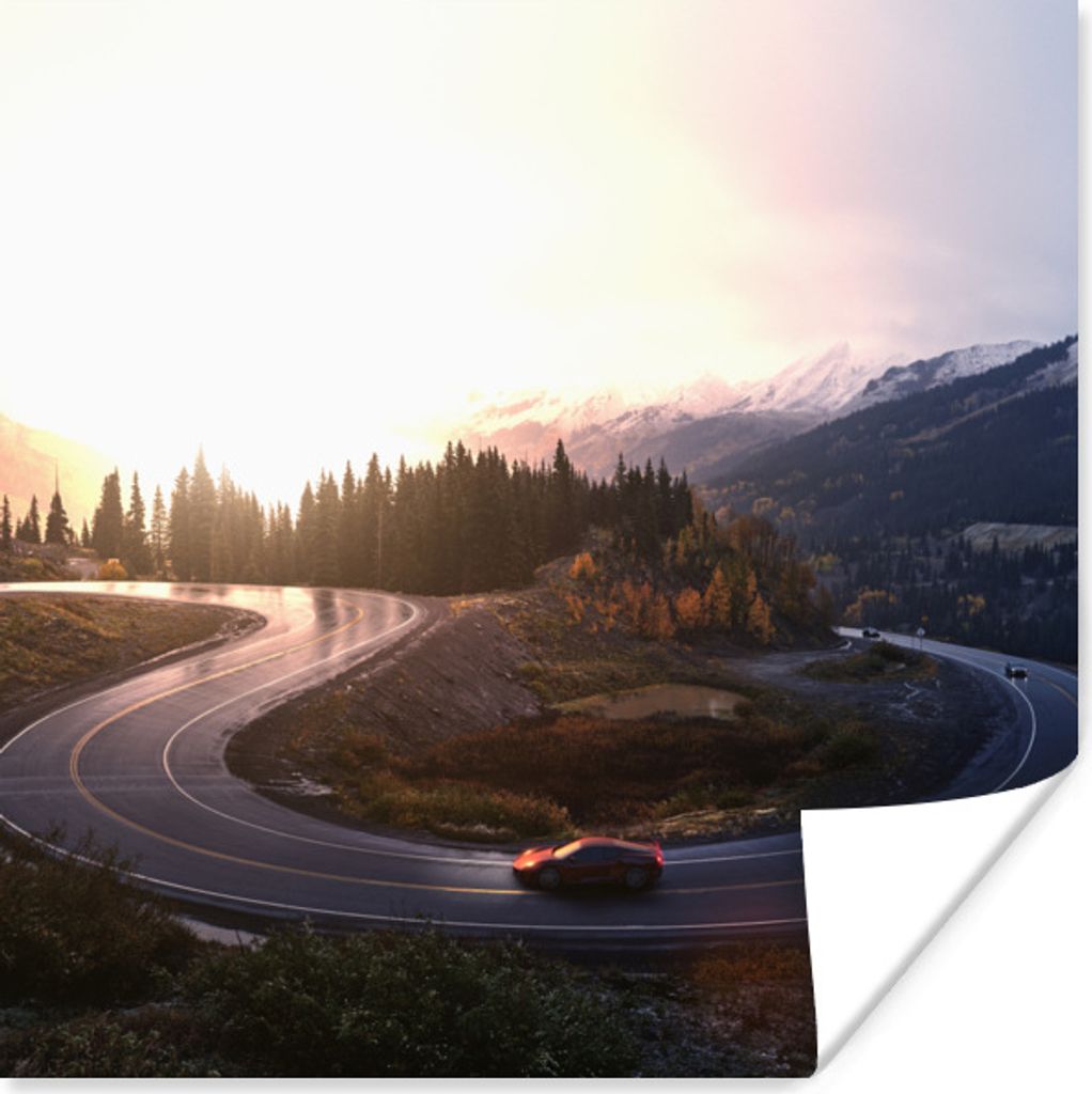 MuchoWow Poster Schneller Lamborghini auf der Straße 100x100 cm - Babyzimmer