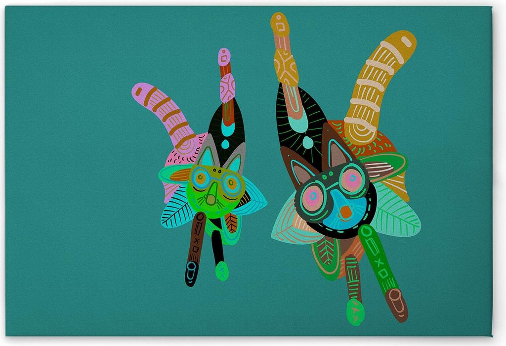TADESSI Leinwandbild Bunte Kreaturen - Wandbild 120 x 80 cm - Kunstdruck auf Leinwand in Grün Bunt - M1-No.51295