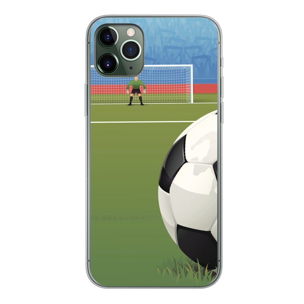 MuchoWow Handyhülle Schutzhülle Hülle für iPhone 11 Pro Max Eine Illustration eines Fußballs auf dem Feld im Stadion - Jungen - Mädchen - K...