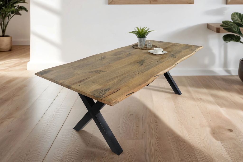 Baumkantentisch Mangoholz Esstisch Vintage-Optik 220 x 100 Produktbild 