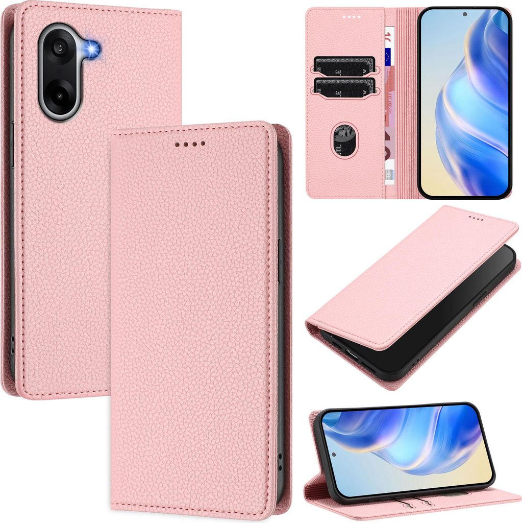 Litchi Leder Handyhülle für OnePlus Ace 5 Racing Wallet Kartenfächer Standfunktion Hülle Pink