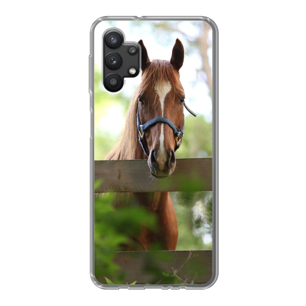 MuchoWow Handyhülle Schutzhülle Hülle für Samsung Galaxy A32 5G Pferd - Natur - Zaun Silikon Softcase Handy Hülle - Softcase