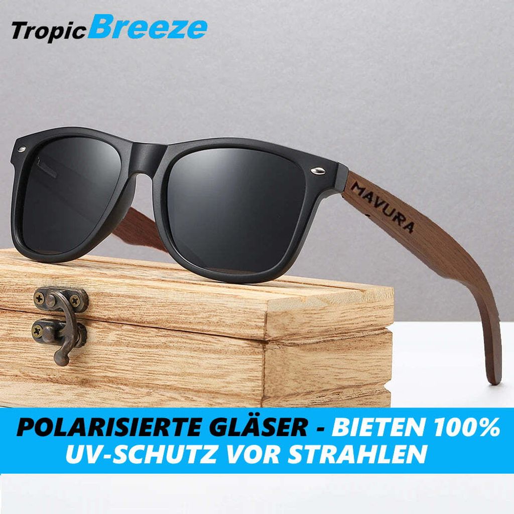 TropicBreeze Walnussholz Sonnenbrille Herren Damen Holz Produktbild 4