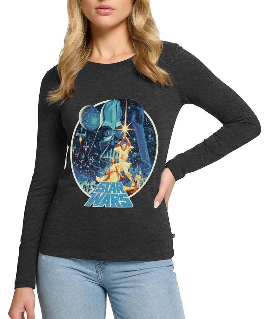 Star Wars Galaxie Mit Ikonischen Charakteren Premium Langarmshirt Damen, XS, Anthrazit meliert