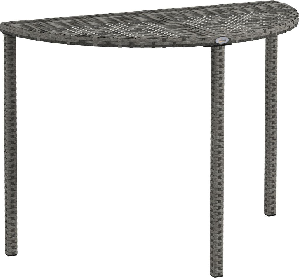 Outsunny Balkontisch Garten Beistelltisch Tisch Gartenmöbel halbrund Polyrattan Metall Grau 100 x 50 x 74 cm