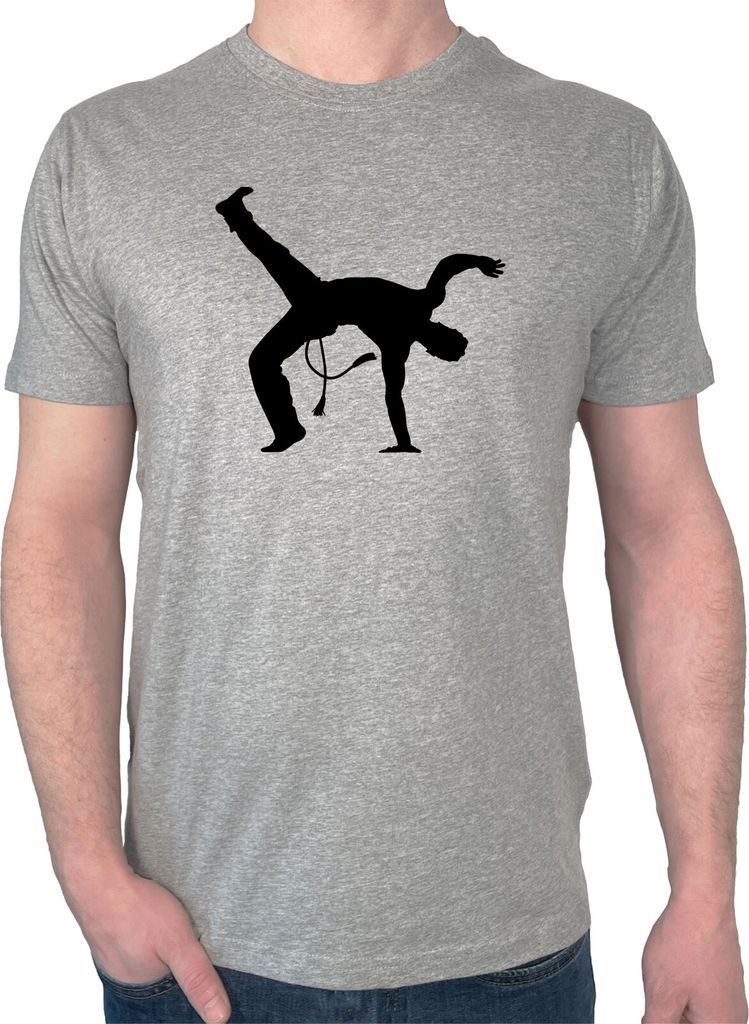 Huuraa Herren T-Shirt Capoeira Silhouette XXL Sport Grey Bio Baumwolle Fairtrade Herrenshirt Geschenkidee