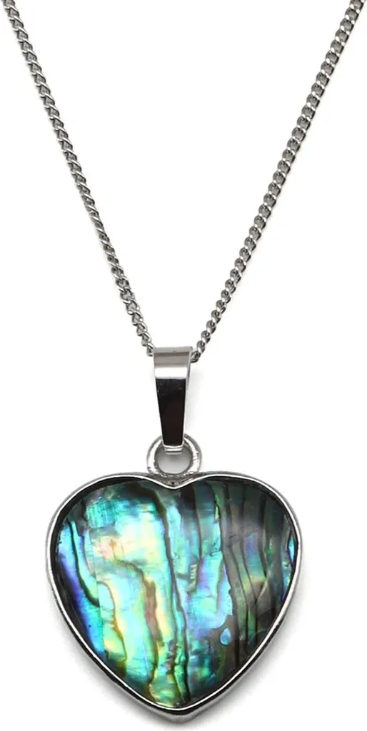Collier pendentif cœur en nacre d'ormeau et chaîne acier inox 45 cm