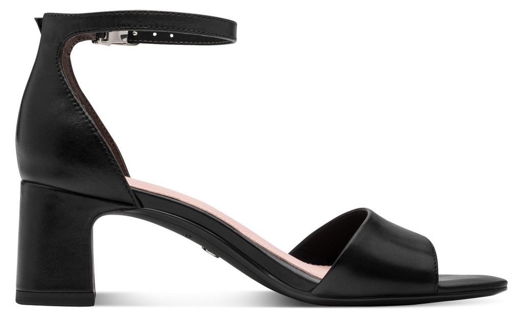 Tamaris Damen Sandalette aus Leder mit Fesselriemen und Blockabsatz 1-28347-46, Größe:38 EU, Farbe:Schwarz