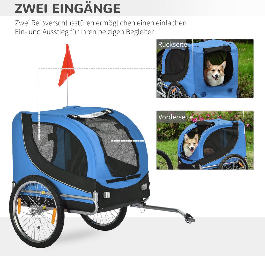 PawHut Hundeanhänger Fahrradanhänger Hundetransporter Hunde Produktbild 5