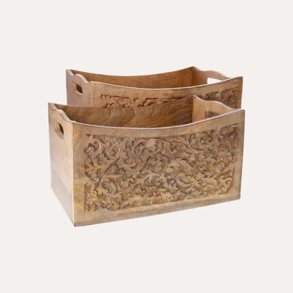 Porte-revues en bois de manguier indien style scandinave et vintage