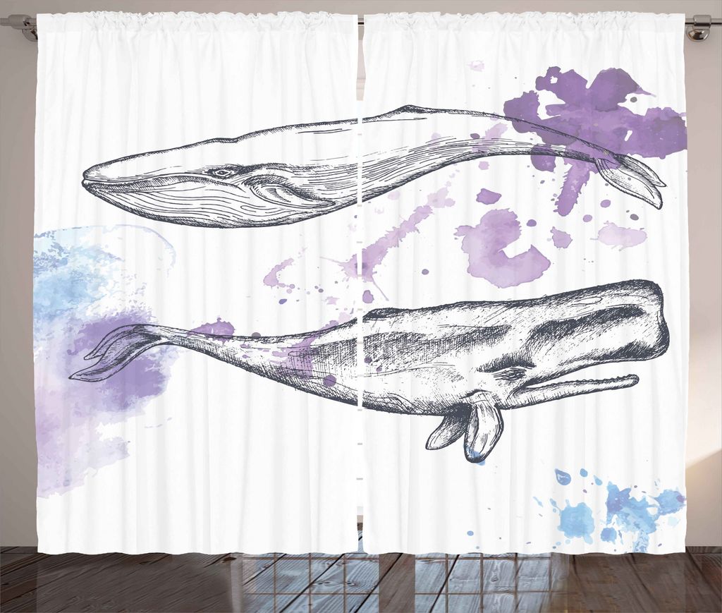 ABAKUHAUS Wal Rustikaler Gardine, Schmutz-Säugetiere trübsinnige Kunst, Schlafzimmer Kräuselband Vorhang mit Schlaufen und Haken, 280 x 225 cm, ...