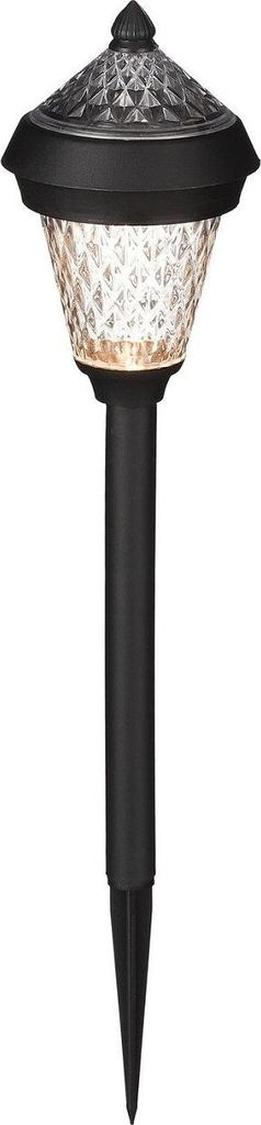 Solarleuchte mit Facettenschliff für Garten, schwarze Solarlampe mit 2 warmweißen LEDs, Bodenspieß, Akku, An/Aus-Schalter, Schutzart IP 44