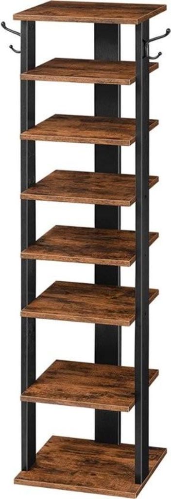 Schmales Schuhregal – 8 Ebenen – mit praktischen Haken – platzsparendes Design