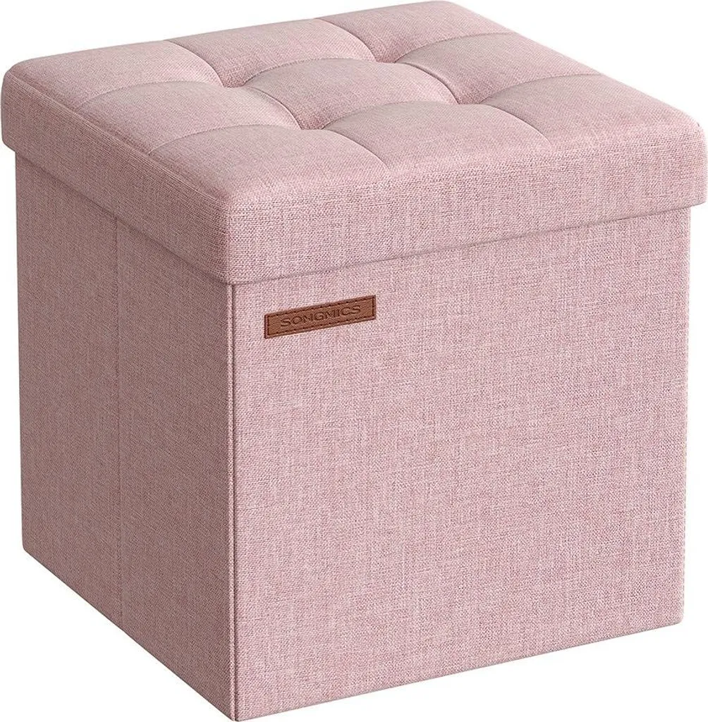 Banc coffre de rangement 30 cm, petit meuble d'entrée rose pastel chic
