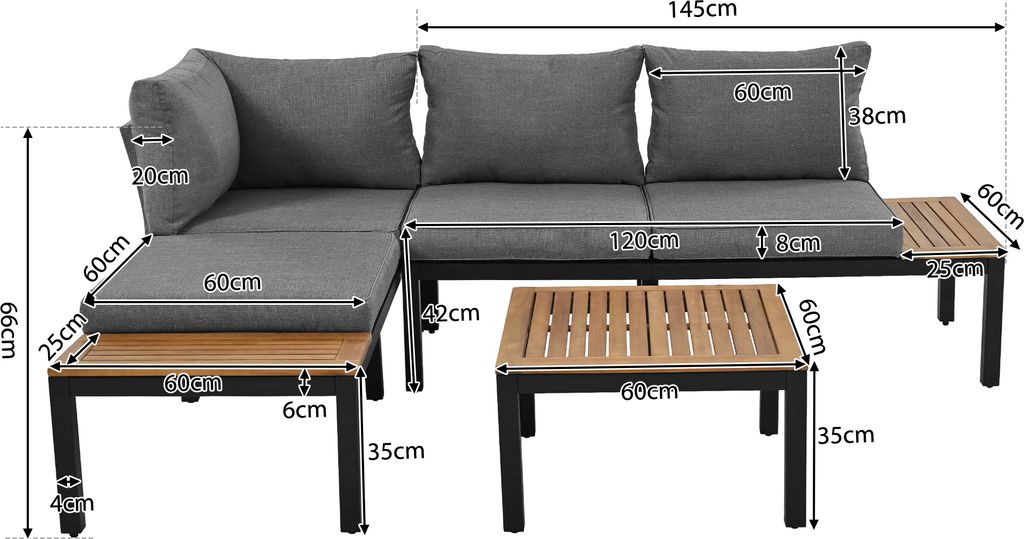Merax Gartenlounge-Set aus Akazienholz, 3-tlg.Gartenmöbel Produktbild 5