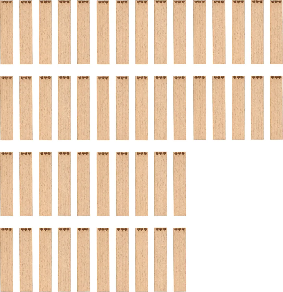 Lot de 50 mèches de bougies en bois avec motifs cœurs pour loisirs créatifs