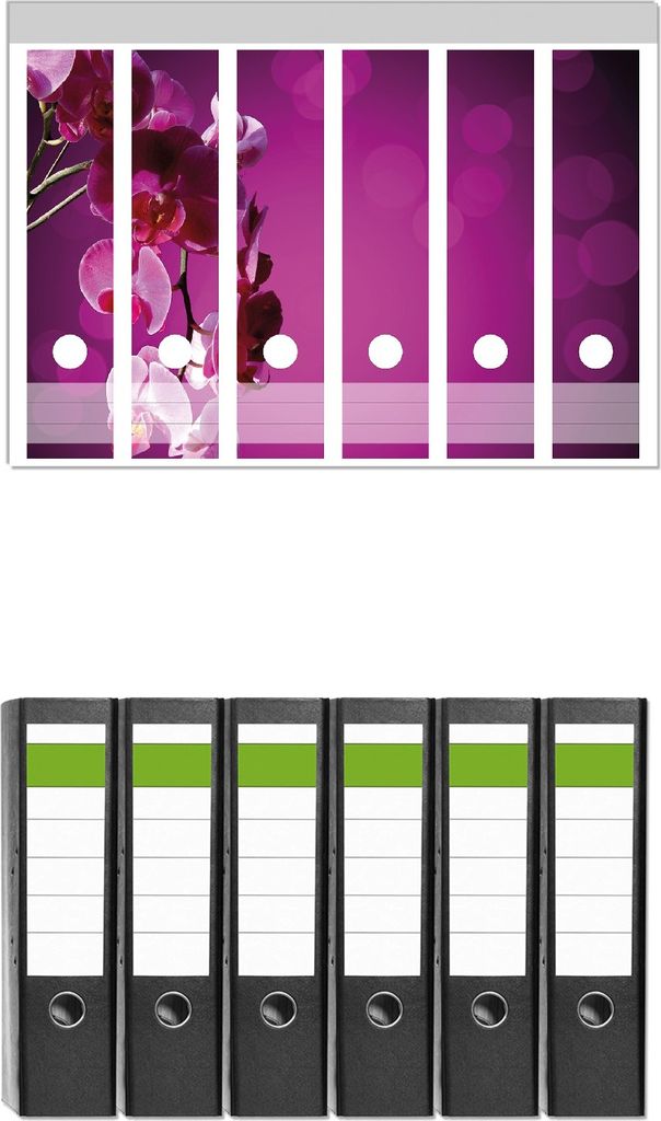 Wallario 6 Stück breite Ordner inkl. Klebeetiketten mit Motive Rosafarbene Orchidee Blüten in pink - Set mit Rückenschildern / Ordnerrücken S...