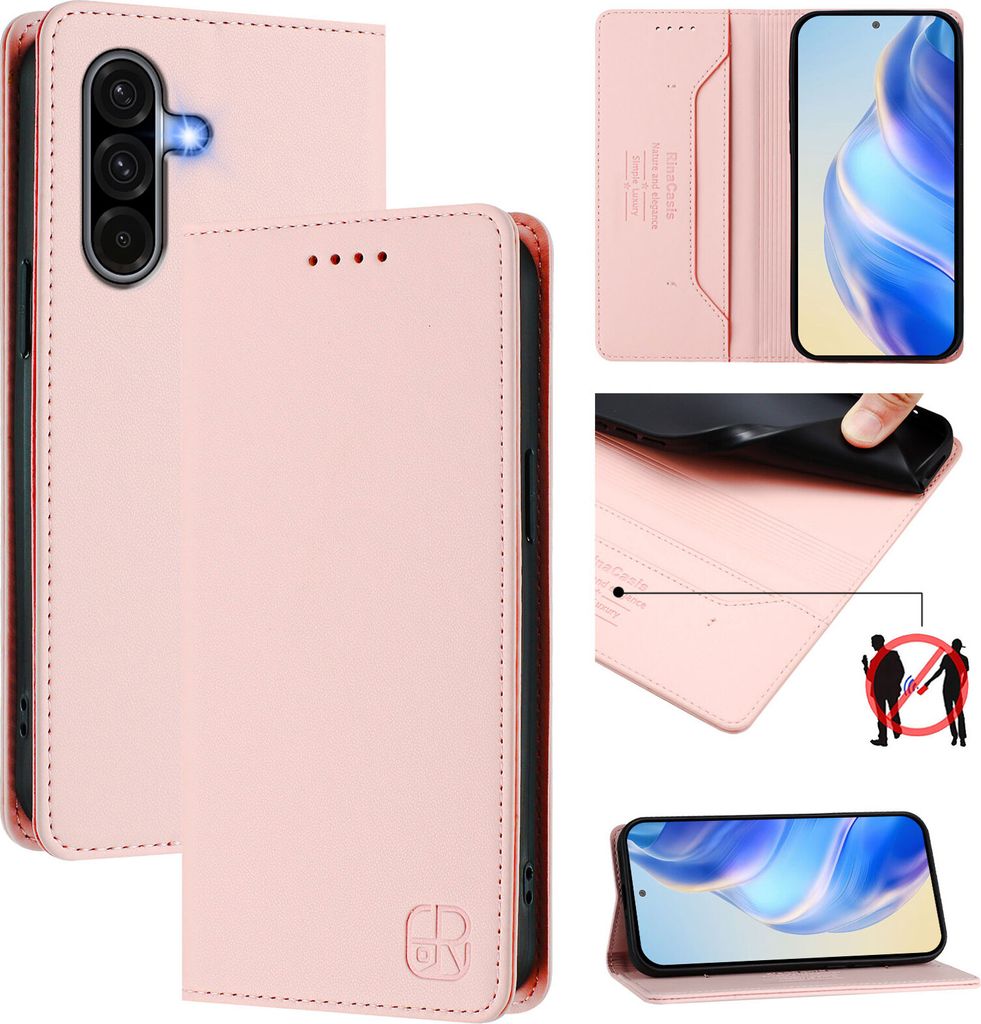 Lederhülle für Samsung Galaxy A56 5G Hülle Flip Brieftasche Kartenfächern Ständer Schutzhülle Pink