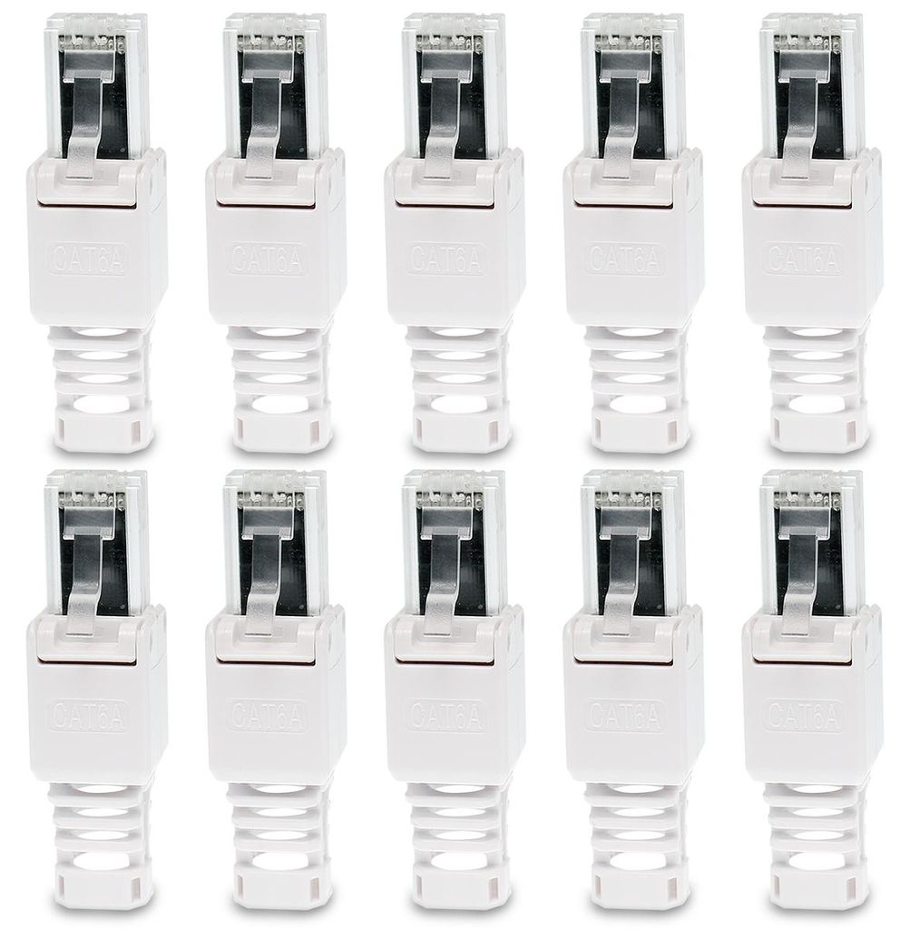 Netzwerkstecker Cat 6a RJ45 Stecker 10x Steckverbinder werkzeuglos Zugentlastung