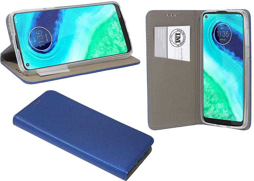 cofi1453 Elegante Buch-Tasche Hülle Smart Magnet kompatibel mit MOTOROLA MOTO G8 POWER Leder Optik Wallet Book-Style Cover Schale in Schwarz Blau
