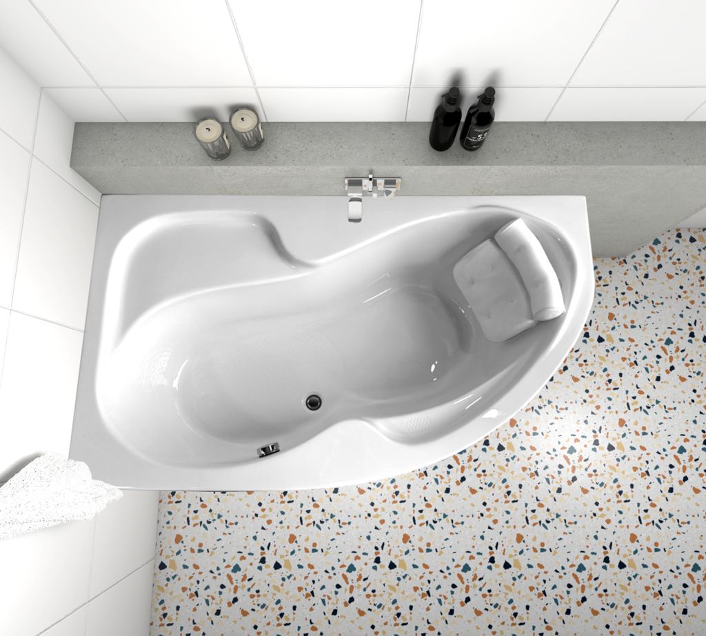 ECOLAM Badewanne Wanne Eckwanne Eckbadewanne Acryl weiß Wela 150x100 cm LINKS + Kopfkissen Sole + Schürze Ablaufgarnitur Viega