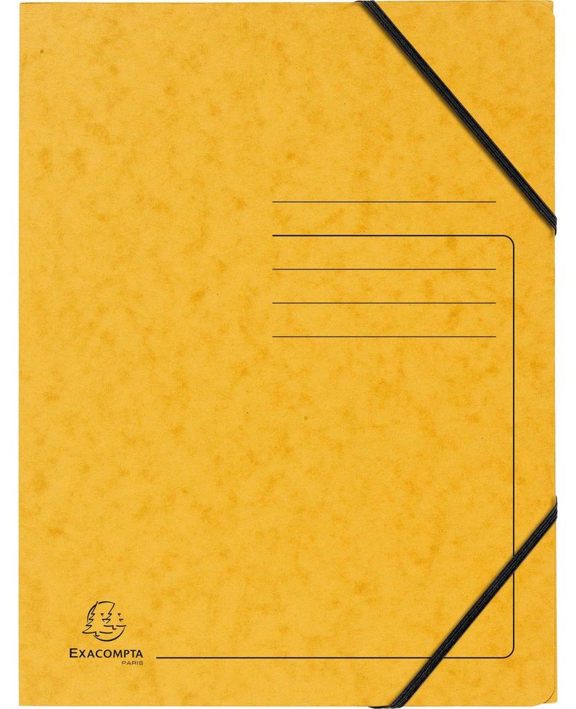 Exacompta Eckspannmappe mit Gummizug ohne Klappen, Colorspan-Karton 355g, bedruckt, für Format DIN A4 - Gelb, Klappenordner, A4, Karton, Gelb, 250...