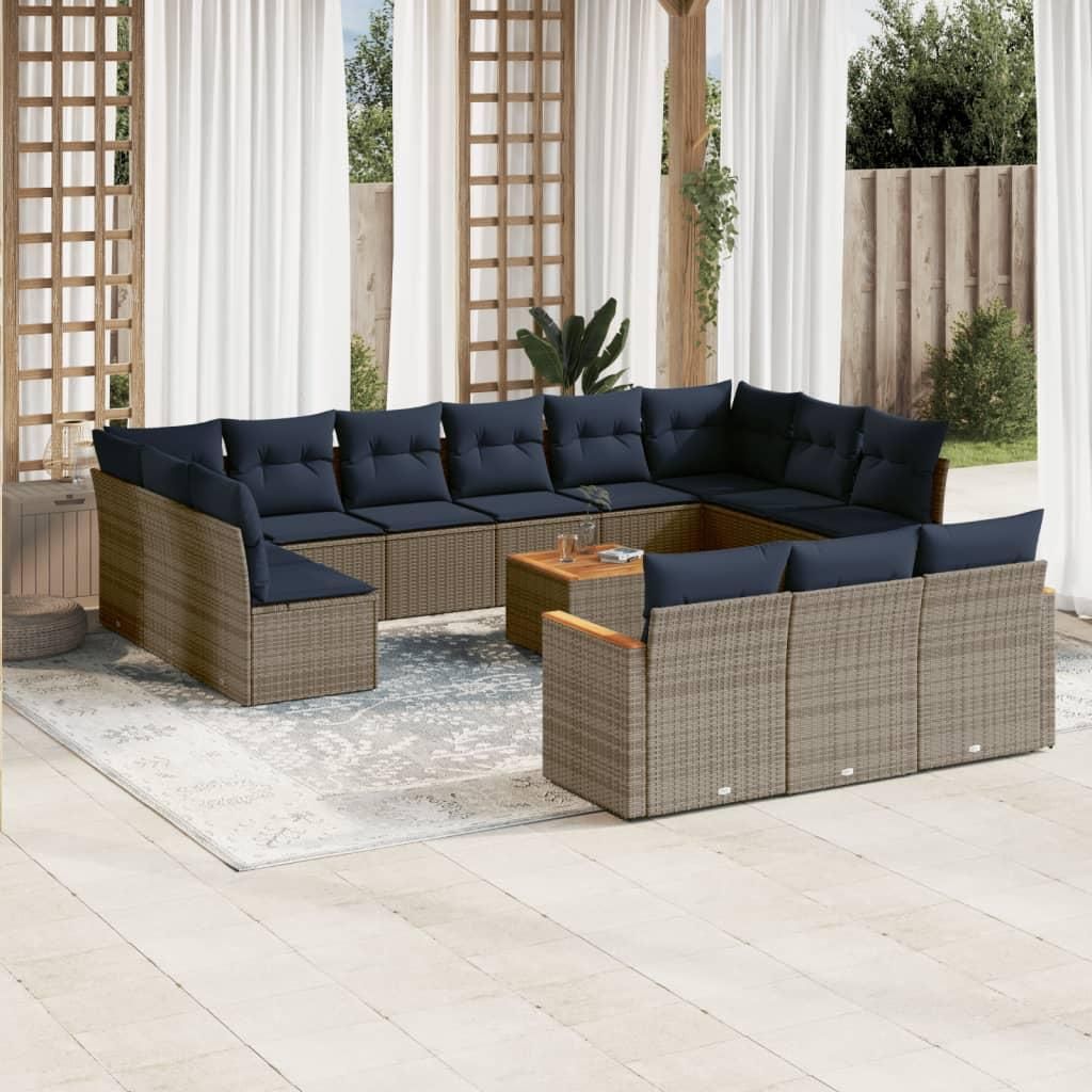 Maison Exclusive - 14-teiliges Gartensofa-Set mit Kissen, grau, Polyrattan