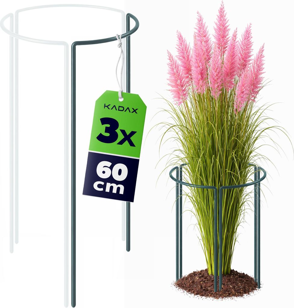 KADAX Staudenstütze 60 cm Höhe, 3 Stück, Pflanzenstütze aus pulverbeschichtetem Stahl, Hortensienstütze, Rankhilfe für Stauden, Strauchstütz...