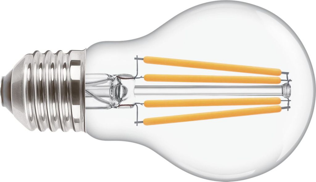 A clear, studio shot of an LED light bulb against a white background.