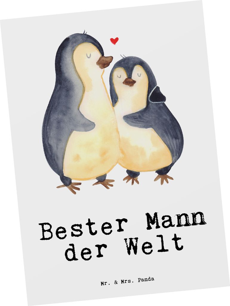Mr. & Mrs. Panda Postkarte Pinguin Bester Mann der Welt - Weiß - Geschenk, Kleinigkeit, Beste, Ehemann, einzelkarte, Grußkarte, Postkarten, Partn...