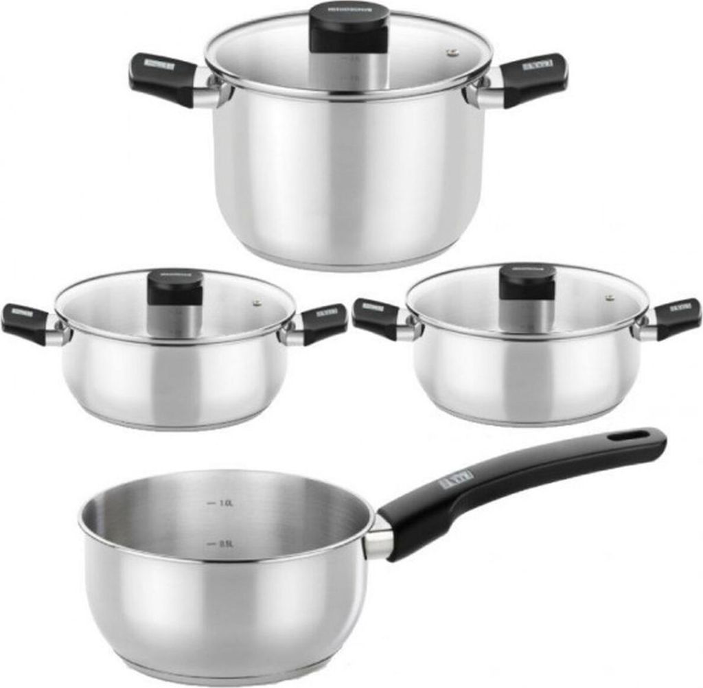Kochgeschirrpaket deelite monix m240001/ Stielkasserolle ø14cm/ Töpfe ø24cm/ Pfannen ø20 - 24cm/ Edelstahl/ induktionsgeeignet