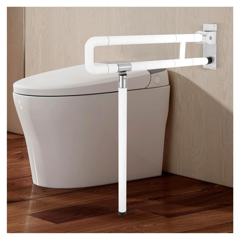 Klappbarer WC-Haltegriff Wandstützgriff Aufstehhilfe Toilette Stützstange für Senioren und Menschen mit Behinderungen bis zu 100kg Weiß