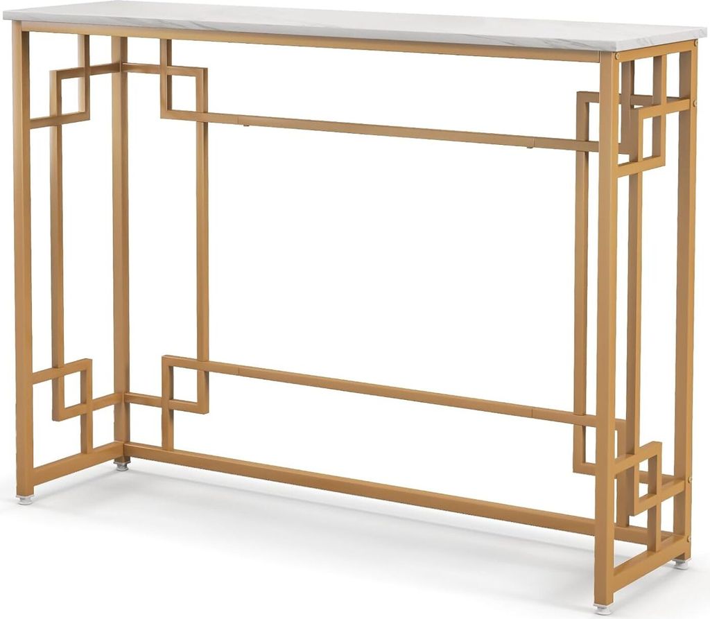 COSTWAY Konsolentisch Marmor Gold, Eingangstisch schmal, Flurtisch mit geometrischem Metallrahmen, Sofatisch, Beistelltisch 110 x 30 x 81 cm, für ...
