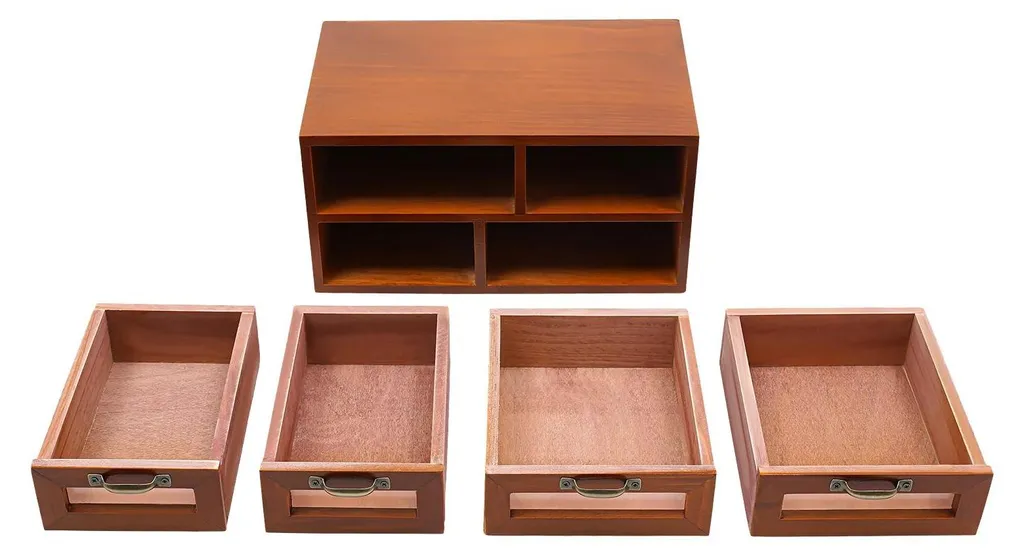 Boîte de rangement de table 4 tiroirs bois foncé style rétro rustique - 10