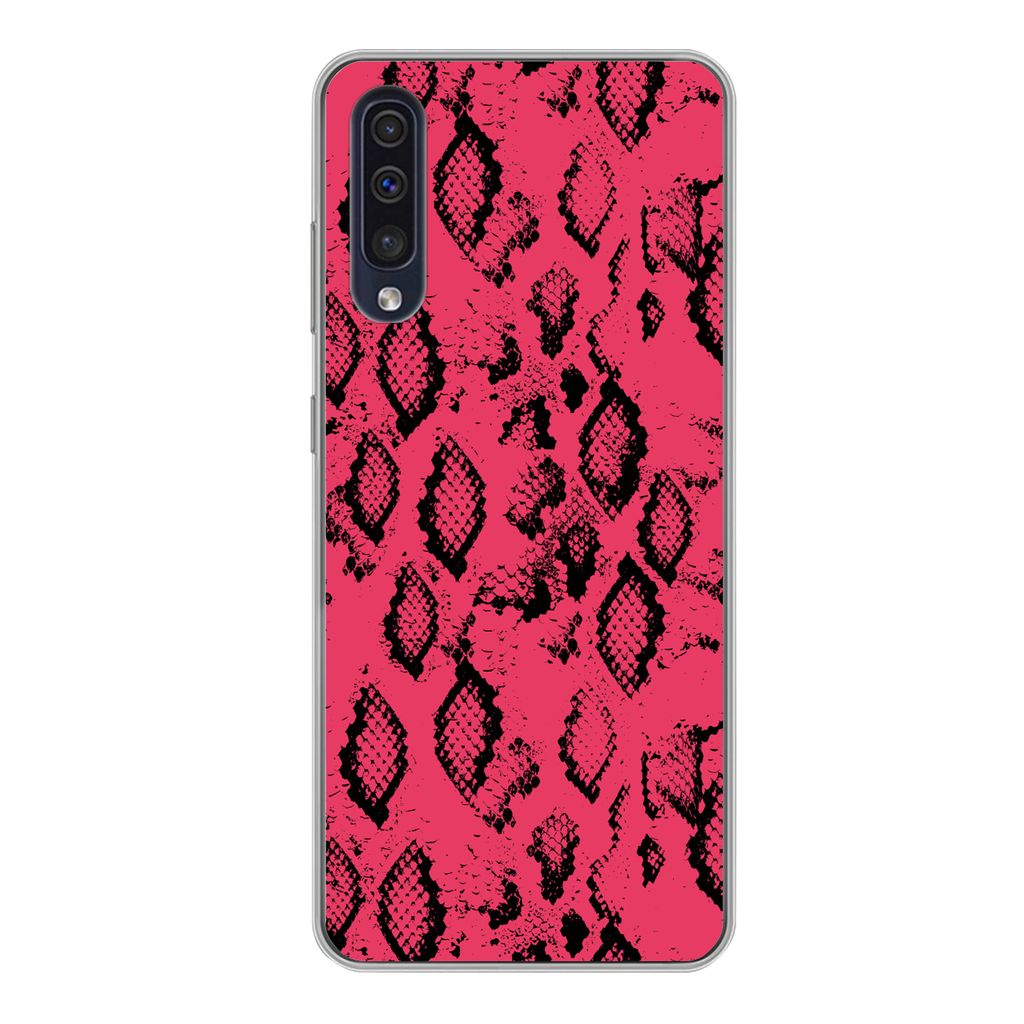 MuchoWow Handyhülle Schutzhülle Hülle für Samsung Galaxy A50 Tiermuster - Schlangenhaut - Rosa Silikon Softcase Handy Hülle - Mobiltelefonh...