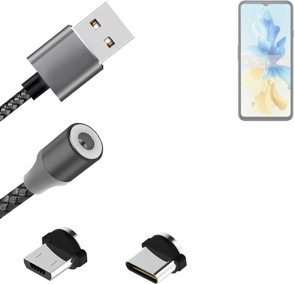 K-S-Trade Hochwertiges Magnet-Lade-kabel Sync-Kabel Daten-Kabel für Cubot Note 40 mit USB-Typ-C-Anschluss und Micro-USB-Anschluss 2A bis zu 480mbps