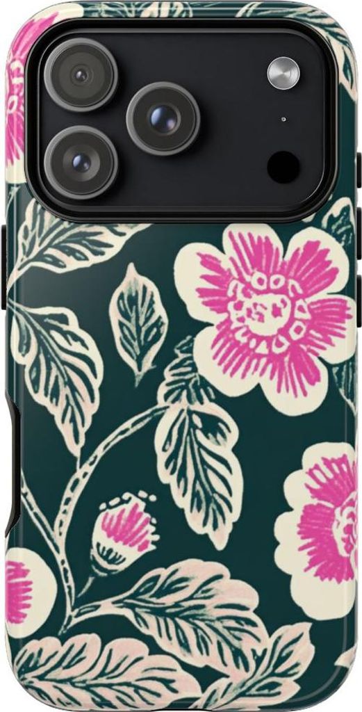 Pinkes Blumenmuster im Blockdruck-Stil – Hülle Kompatibel mit iPhone 17 Pro