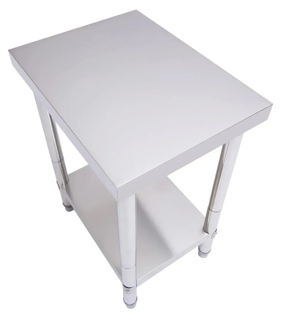 Table de travail en acier inoxydable argenté avec 2 étagères 120x60cm