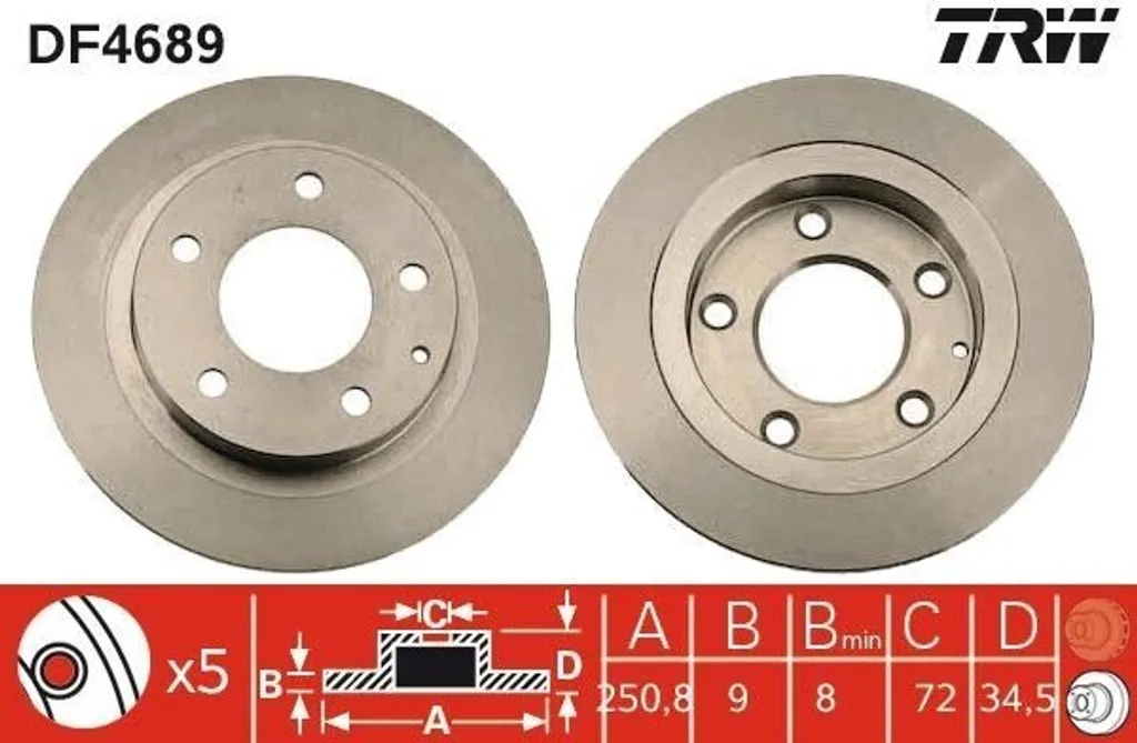 Stop vibrations freinage : Disque de frein TRW DF4689 pour Mazda 323