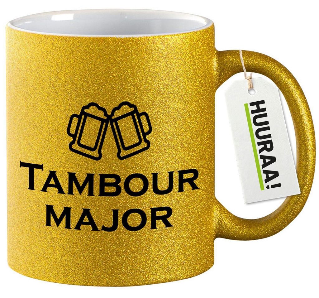 Huuraa Glitzertasse Tambourmajor Schützenfest 330ml Gold Keramik Kaffeebecher Geschenkidee