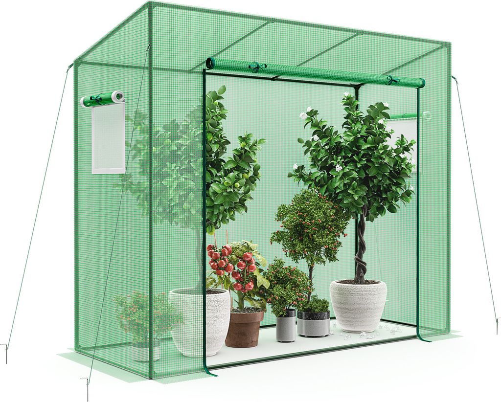 COSTWAY Gewächshaus, Foliengewächshaus mit aufrollbarer Tür, PE-Abdeckung & 2 Netzfenstern, Treibhaus für Tomaten 200x77x169cm Grün