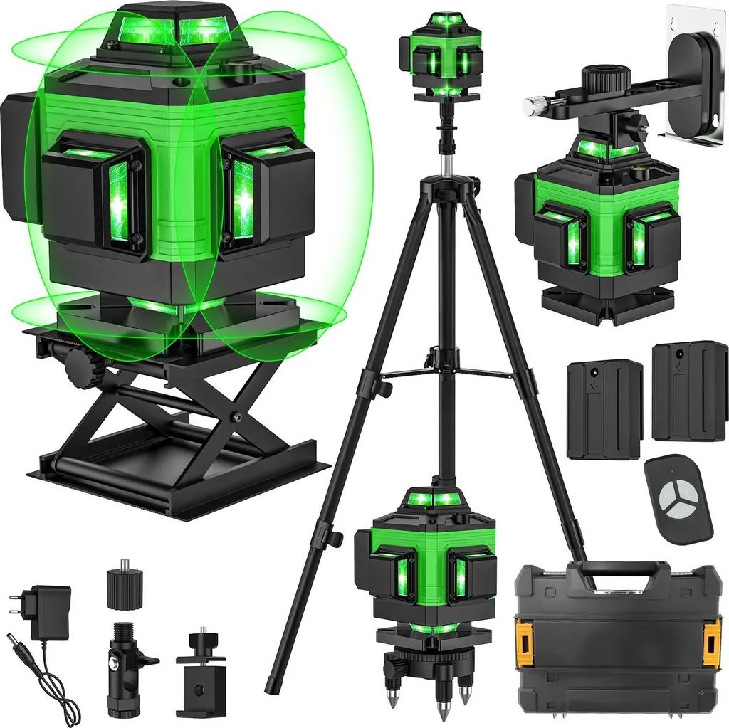 Niveau laser 4D professionnel 16 lignes vertes autonivelant avec socle