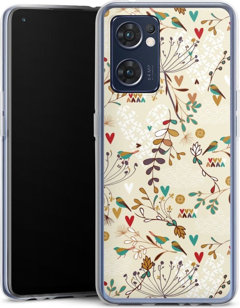 DeinDesign Handyhülle für Oppo Find X5 Lite Silikon Hülle Case Smartphone Schutzhülle Blumen Retro Vogel