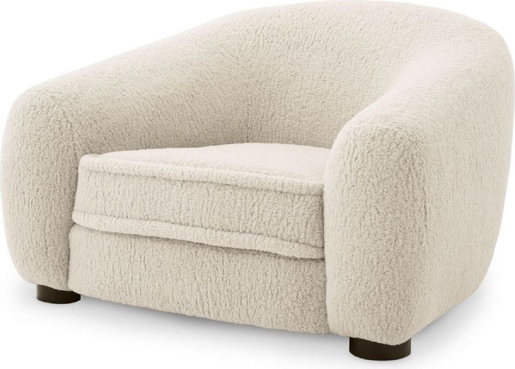 Casa Padrino Luxus Sessel Cremefarben / Schwarz 110 x 95 x H. 70 cm - Wohnzimmer Sessel mit gebogener Rückenlehne - Luxus Möbel