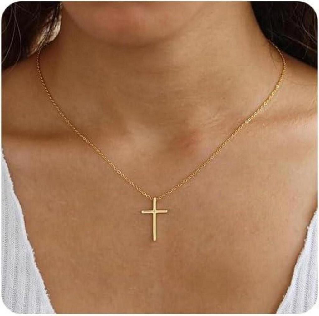 Collier croix pour femme plaqué or 18 carats avec boîte à Image du produit 