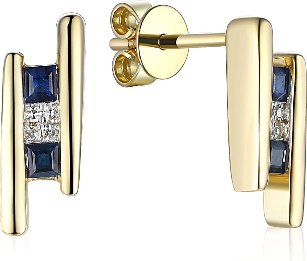 585er Gelbgold Ohrstecker Saphir 0,25ct./ 8 x Diamanten zus. 0,03ct.