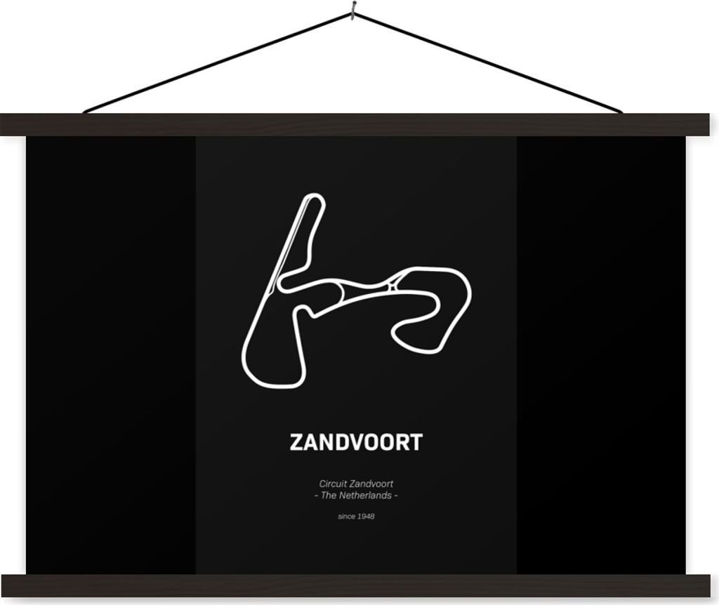 MuchoWow Textilposter Zandvoort - Formel 1 - Schwarz 90x60 cm mit schwarzem Rahmen - Aufhängungssatz