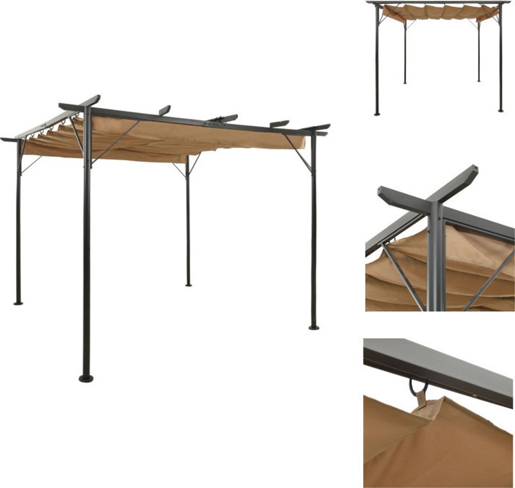 vidaXL Pergola mit Ausziehbarem Dach Taupe 3x3 m Stahl 180 g/m² - Rosenbögen, Gitter & Pergolen