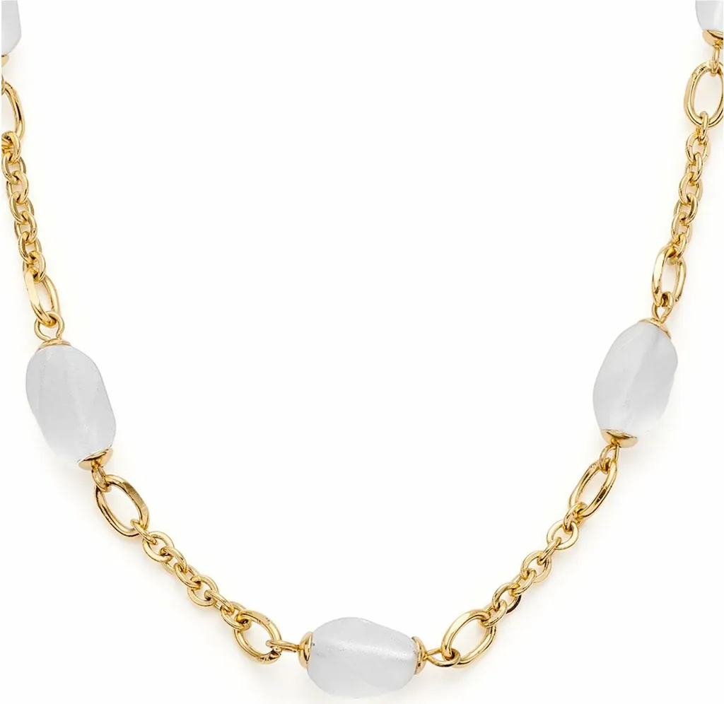 Collier chaîne pour femme en acier inoxydable doré et pierre naturelle