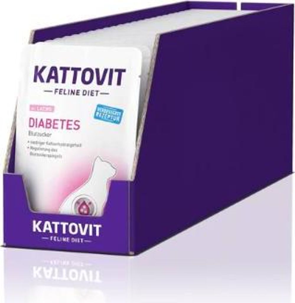 Kattovit 85 g x 24 – Diätfutter für Katzen mit Diabetes, Lachs, frische Portionsbeutel